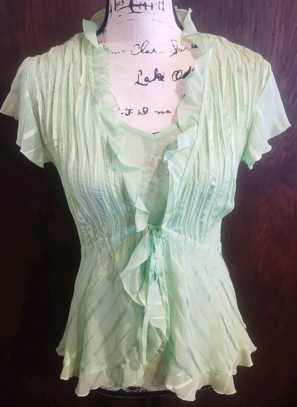 Fairy Whimsigoth Flutter Sleeve Blouse Cami Set Green Lightweight Feminine 2 pc